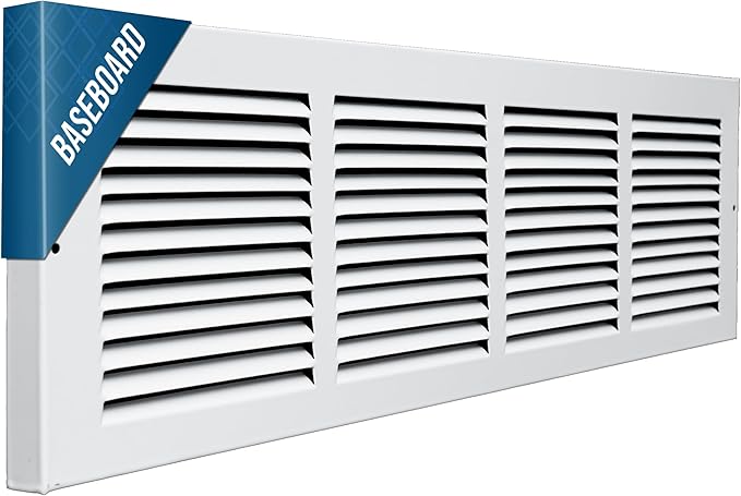 Fits 24x6 Duct Opening | Steel Baseboard Return Air Grille by Handua | Vent Cover Grill | 7/8" Margin Turnback [Depth] to Fit Baseboard | White | Outer Dimensions: 25.75"W X 7.75 "H