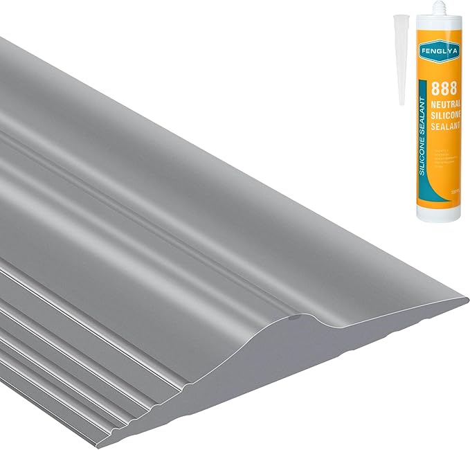 ToLanbbt 12Ft/3.7M Universal Garage Door Rubber Threshold Strip with 300ml Black Adhesive/Sealant, Weatherproof Seal Strip DIY Weather Stripping Replacement (Grey)
