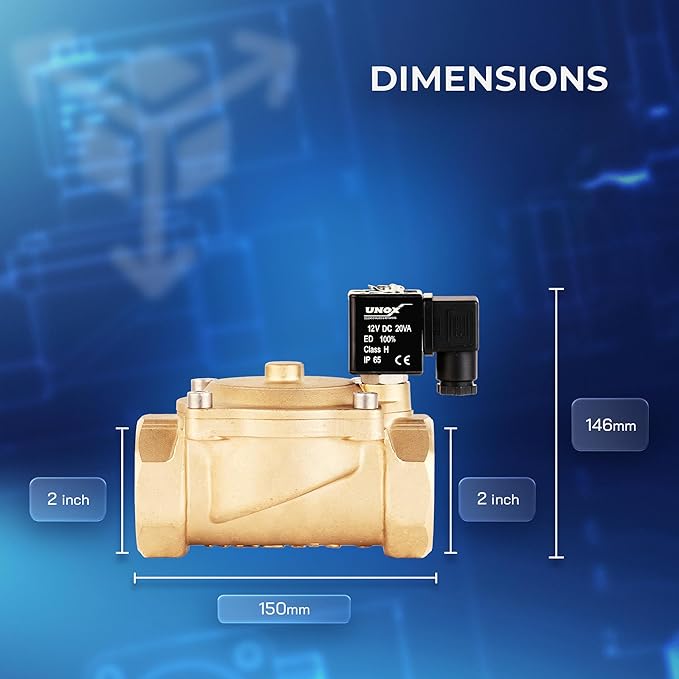 UNOX 2 inch NPT Solenoid Valve 12V DC, Brass Control Valve Normally Closed - 7-232 PSI Multi-Purpose Reliable Control Valve for Water, Air, and Gas - Solenoid Valves