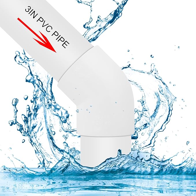 3" 45 Degree PVC Elbow Pipe Fitting Connector (Socket x Socket) Furniture Build Grade SCH40 3 Inch 45 Degree Elbow PVC Corner Adapter for Home Sewer Plumbing Water Line