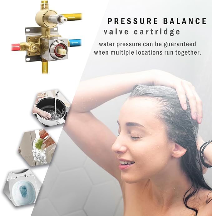 Brushed Nickel 3 Way Outlet Shower Diverter Valve - Flow Control Mixer Mixing Rough-In Shower Valve Modern Concealed