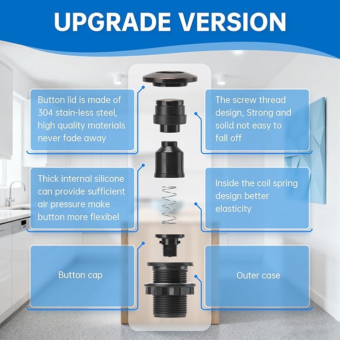 Garbage Disposal Air Switch Kit Sink Top Waste Disposal Stainless Steel Oil Rubbed Bronze On/Off Air Button Food and Waste Disposals Part by Briidea, UL Listed