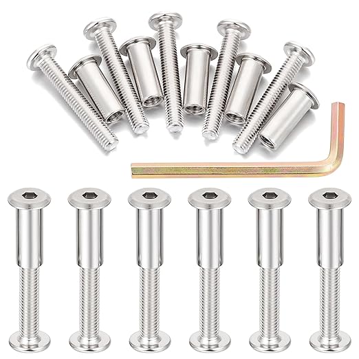 100 Sets Silver Metal Hexagon Socket Drive Bolt - M6x40mm Screw Bits for Wood Socket Cover Bolt Barrel Nut Kit, Fixing Post Screw Connecting, Screws Decorative Cap