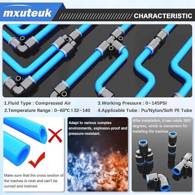 mxuteuk 1/4"OD Push to Connect Fittings Quick Connect Air Hose Fittings,1/4"OD Air Hose Fittings,Air Line Fittings for 1/4" Tube (30PCS)
