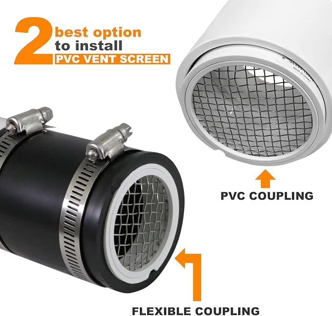 PVC Termination Cap Mesh Screen Vent Cover, Furnace & Roof Vent Cap, Stainless Steel Wire Round Exhaust Pipe Cover End 2" Inner & 2-3/8" Outer Diameter