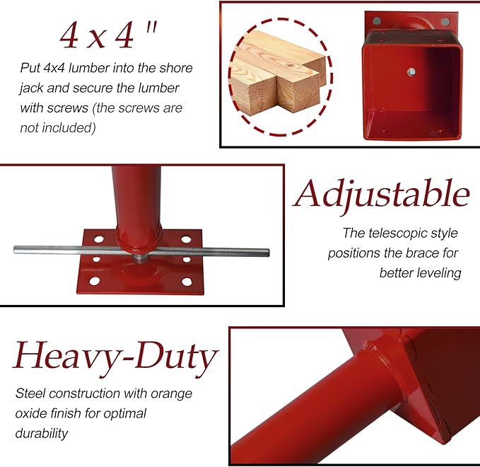 4x4 Screw Jacks, 2 Pack Adjustable Jack Post House Jacks for Leveling, 14.5" - 18.5" Height Adjust Range, Heavy Duty Floor Jacks Post Crawlspace Shed Lifting Jack, 24000 lbs Max Load Capacity