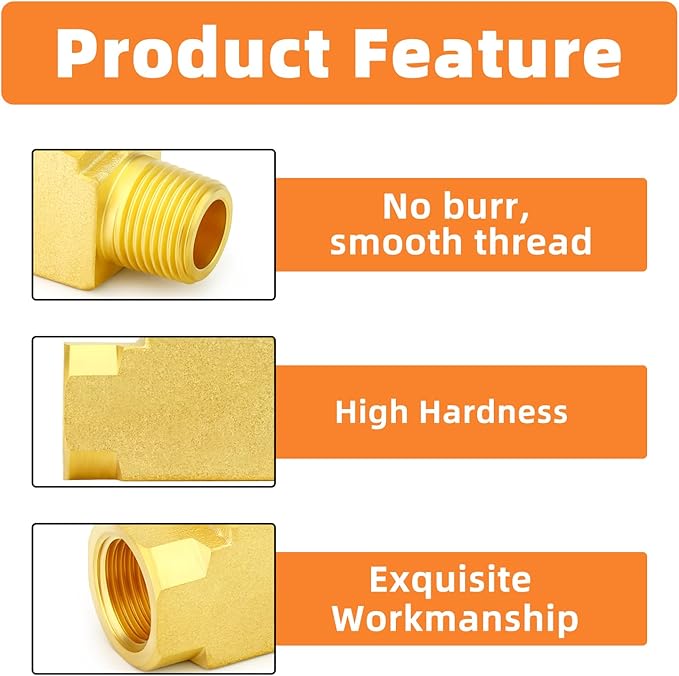 GASHER 3Pcs Brass Tee Fitting, 3/8" FNPT x 3/8" FNPTx 3/8" MNPT Pipe Fittings, Male Run Tee