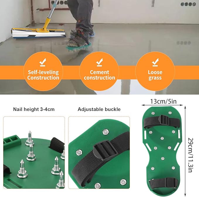 Epoxy Self Leveling Floor Tool Set, Stainless Steel Trowel with Extension Pole, Floor Roller, Self-Leveling Rake, Nail Shoes, Complete 8 Pcs Tool Set for Concrete Cement Floor Construction