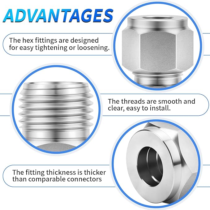 ChillWaves 304 Stainless Steel Compression Tube Fitting, 1" OD x 1" OD Compression Union Connector(1-PACK)