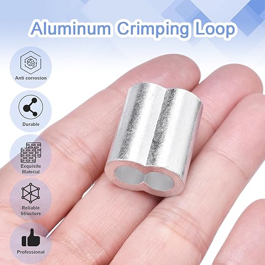20Pcs 1/4"Cable Crimp Sleeves, Aluminum Wire Rope Crimping Loop Sleeve. Cable Ferrules for Cable and Wire Rope Crimp Double Barrel Crimp Sleeves (M6-1/4")