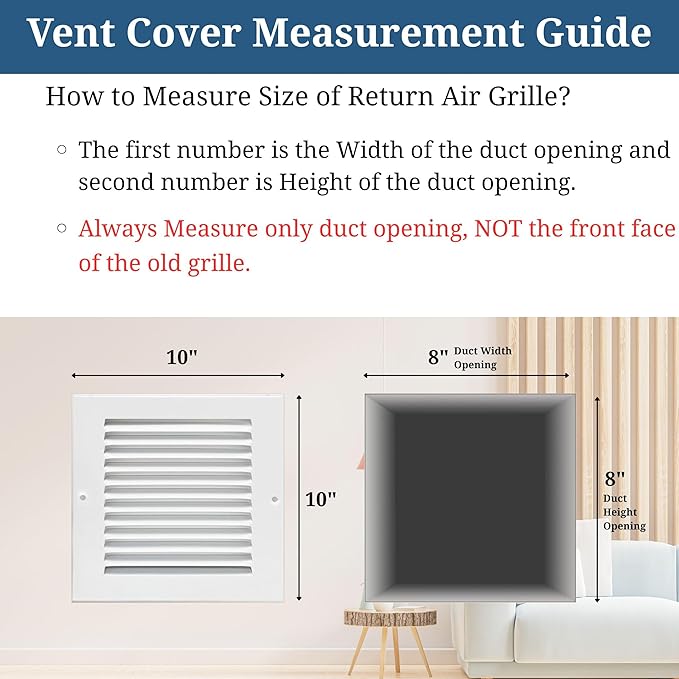 Fits 8x8 Duct Opening | Steel Return Air Grille by Sierra Grates | Vent Cover Grill for Sidewall and Ceiling | White | HVAC Cold Air Intake Grille | Outer Dimensions: 10"W X 10"H