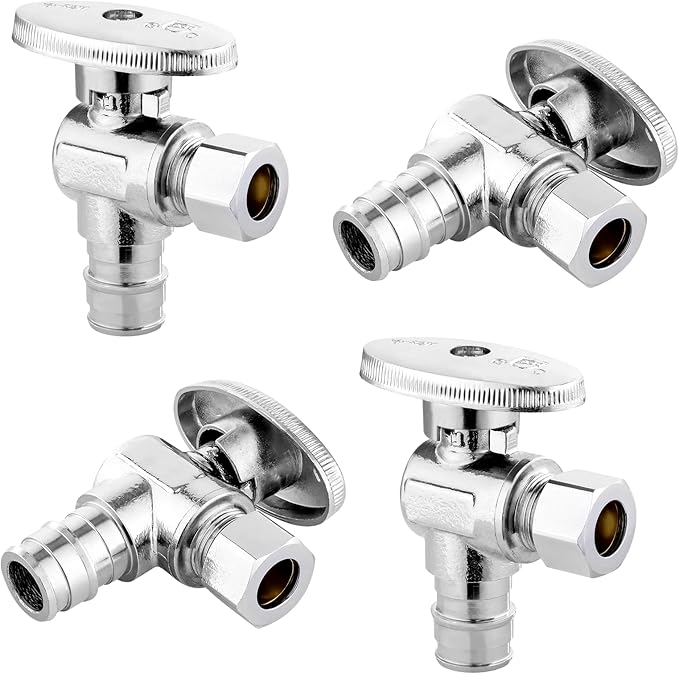 4-PCs HeSun Expansion Pex Angle Stop Valve, 1/2" Pex-a x 3/8" OD Compression Outlet, 1/4 Turn Shut Off Valve for Bathroom,ASTM F1960(VALVE094-4)