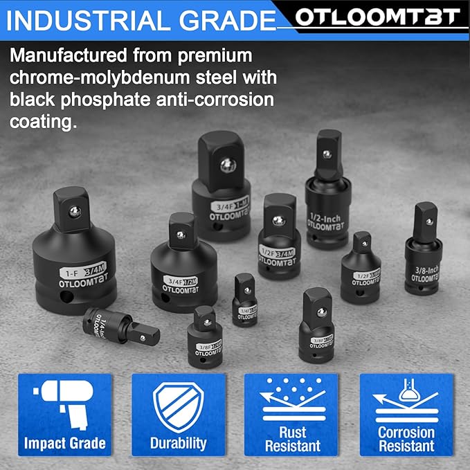 11PCS Impact Socket Adapter Set & Swivel Socket - Crafted from Industrial-Grade CR-MO Steel. Heavy-Duty Drop-Resistant Plastic Case 3/8 to 1/2 Adapters, 1/4 3/8 1/2 universal joint sockets