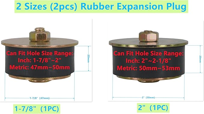 2 Sizes (2pcs) Rubber Expansion Plug, Fit Hole Size: 1-7/8"~2-1/8” (47mm~53mm) Automotive Rubber Freeze Plug