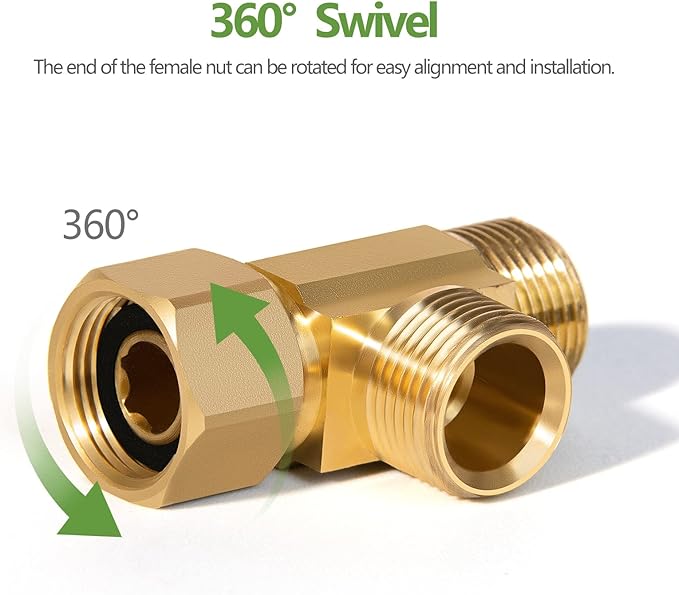Lead-Free 4 PCS Brass Angle Stop Add-A-Tee Valve 3/8" Female by 3/8 Inch by 3/8-Inch Male T Extender Water Compression Easy Connect Tee (Pack of 4)