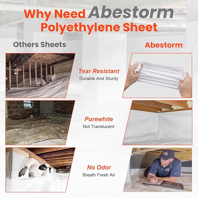 ABESTORM Crawl Space Vapor Barrier 10 Mil Film 10'x100' Thick Plastic Sheeting Drop Cloth Vapor Barrier Covering for Crawlspace, Encapsulation, Blackout Plastic Painters Tarp, Black and White Film