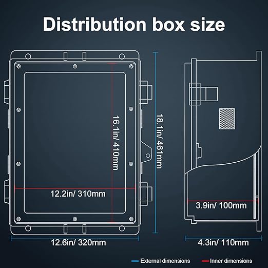 Outdoor Electrical Junction Box, ABS Water Resistant Enclosure with Internal Mounting Panel & Hinged Cover (18.1" H* 12.6" L* 4.3" W)