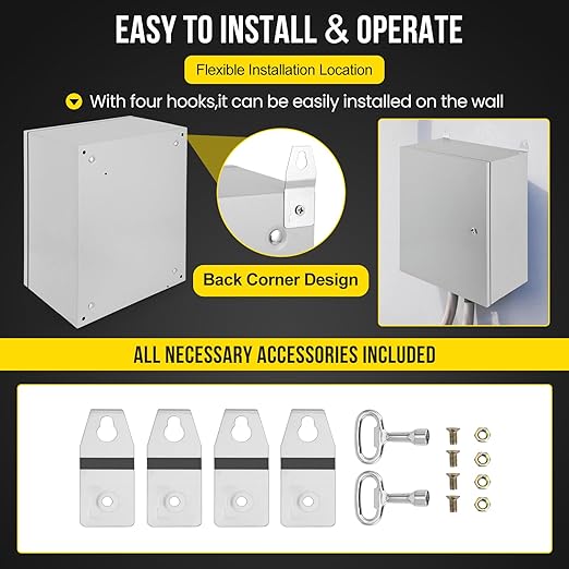 Outdoor Electrical Box,20x16x10 Steel Junction Box, NEMA 4X Electrical Enclosure Box IP66 Waterproof & Dustproof, Universal Electrical Project Box with Lock & Mounting Plate