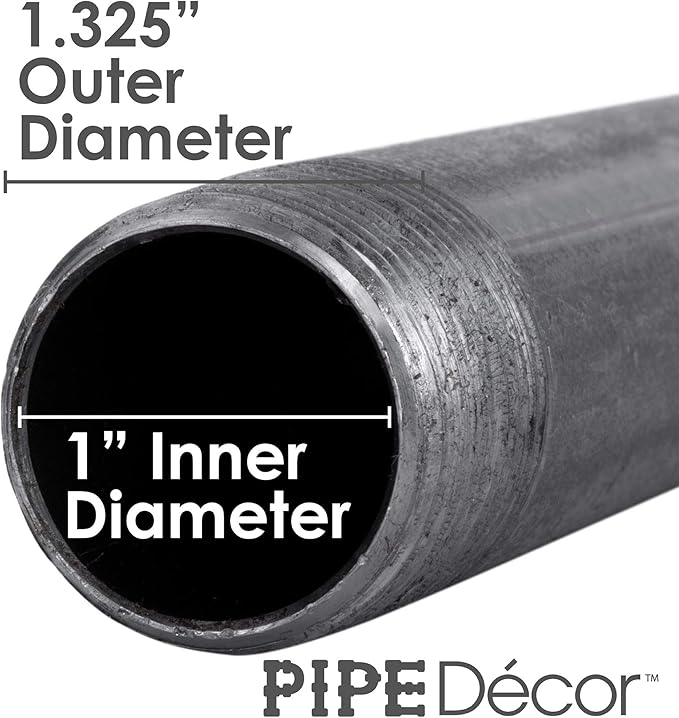 PIPE DECOR 1" x 5.5" Black Steel Plumbing Pipe, 6-Pack, Pre Cut Connector, Industrial Steel Grey Fits Standard One Inch Threaded Black Malleable Iron Fittings, Build Vintage DIY Furniture
