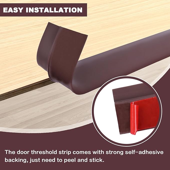 Vinyl Door Threshold Flooring Transition Strip Self Adhesive Carpet Edging Strip for Laminate Doorway Edge Threshold from 1/5" to 2/5" (Coffee, 3.3 Ft)