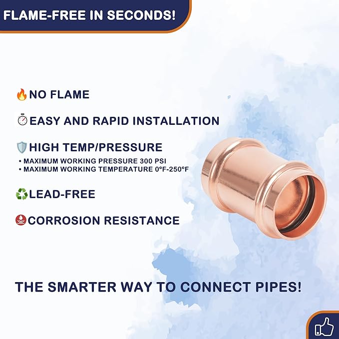 Copper Press Fittings 3/4 inch Coupling Without Stop Zero Lead P x P Plumbing Fittings for Residential Commercial 10-Pack