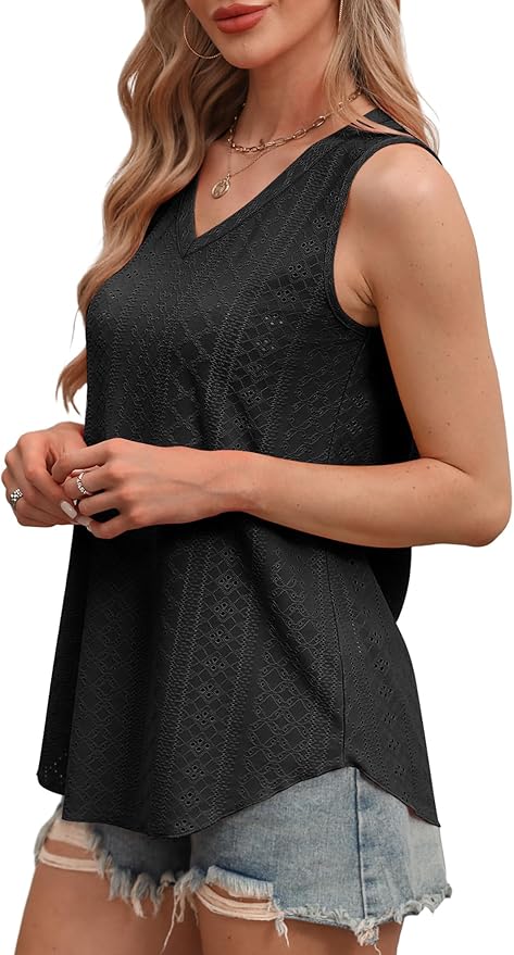 OFEEFAN Womens Tank Tops V Neck Sleeveless Flowy Loose Fit Basic Casual Summer Tops