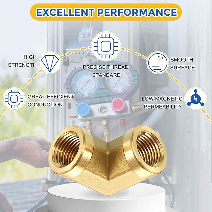 2 Pack Brass Pipe Fittings, 90 Degree 1/8" FeMale NPT to 1/8" FeMale NPT Barstock Street Elbow with Sealing Tape, Forged Pipe Fitting Connector for Air, Oil, LP