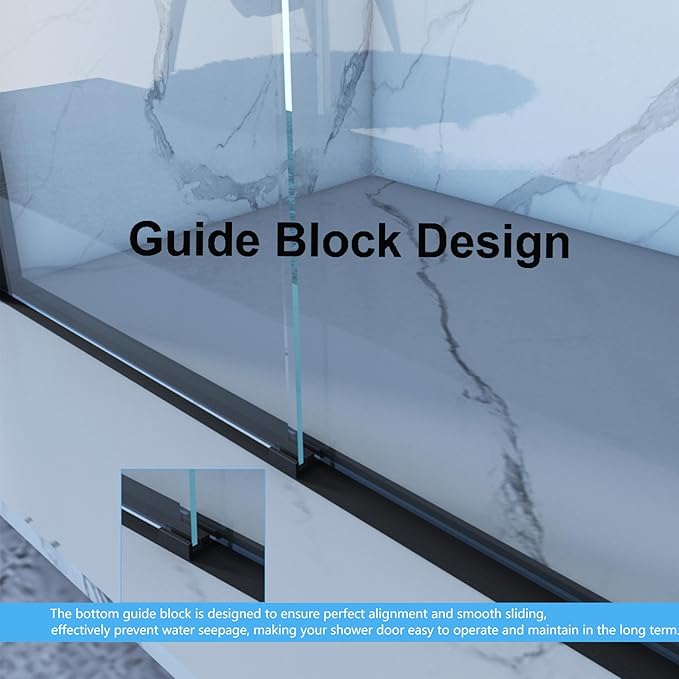 KEIKI Double Sliding Shower Door 56"-60" W x 70" H, 5/16 inch Tempered Glass Door for Walk-in Shower,Bypasss Bathroom Shower Enclosure, with Towel Bar & Mute Sliding Rollers,Matte Black Finished
