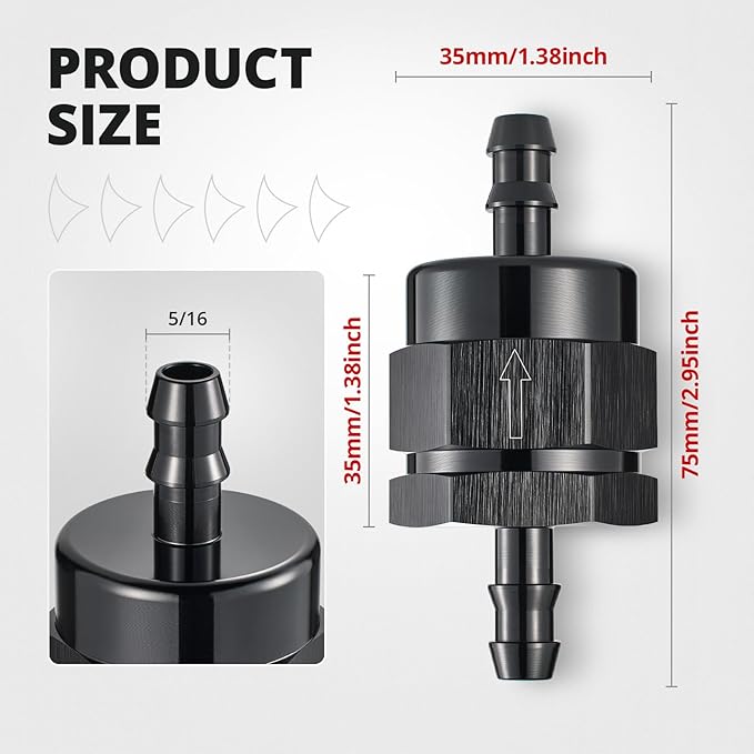 EVIL ENERGY 5/16" Check Valve, One Way Non-Return Valve Fitting Aluminum Black