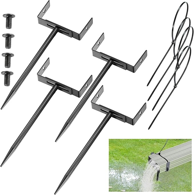 Black Rainwater Downspout Bracket with Strap, Adjustable Heavy-Duty Galvanized Iron Downspout Bracket, Rust-Proof Anchor for Pipe Support, for Lawn,Yard & Industrial Use(4 Pcs, A Sytle-20cm)