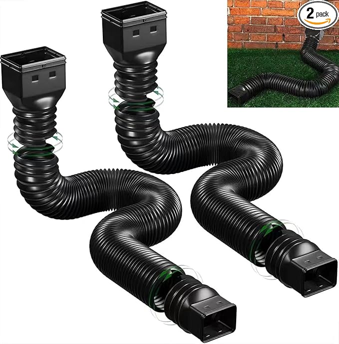 2 pack flexible rain gutter downspout extensions flexible, drain downspout extender,rainwater drainage ditch joint, can be extended from 21 inches to 68 inches (Black)