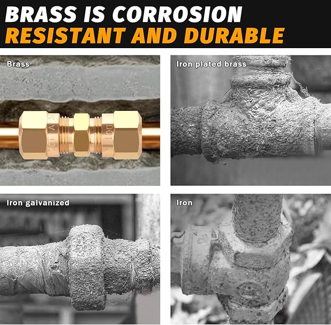 D.O.T Brass Compression Straight Union Fittings, 3/8" Air Compression Union for Nylon Tubings (Pack 4)