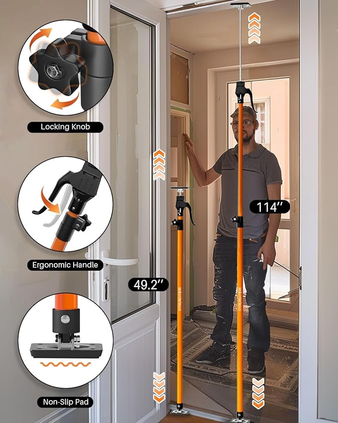 HOLOTHURIAN Cabinet Jack Support Pole, 49.2-114.2 inches Third Hand Tools Adjustable Support Pole, 3rd Hand Support System for Upper Cabinet Installation, 154 LB Capacity, 4-Pack
