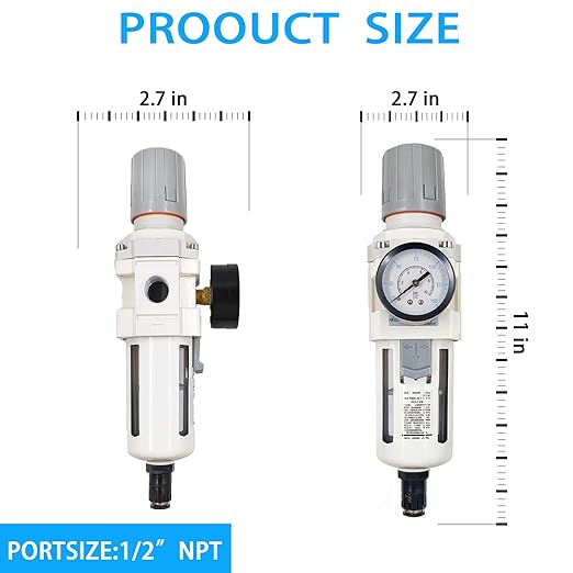 XingNEeng 1/2" NPT Compressed Air Filter Regulator Lubricator Combo, Auto-Drain Water/Oil Trap Separator, Gauge(0-150 psi), Poly Bowl, Metal Bracket, 5 Micron Brass Element, for Pneumatic Systems