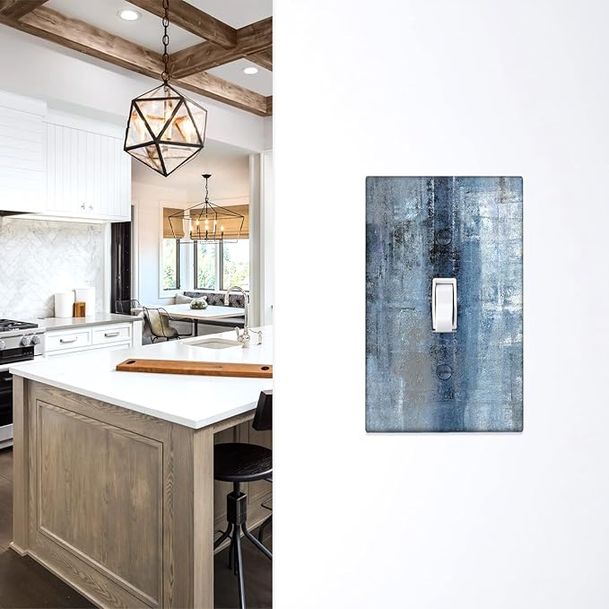 Blue Grey Wall Plate 1 Gang Toggle Switch Decortive Light Switch Cover Modern Abstract Art Wall Plate Cover Wallplates for Bedroom Kitchen Home Decor