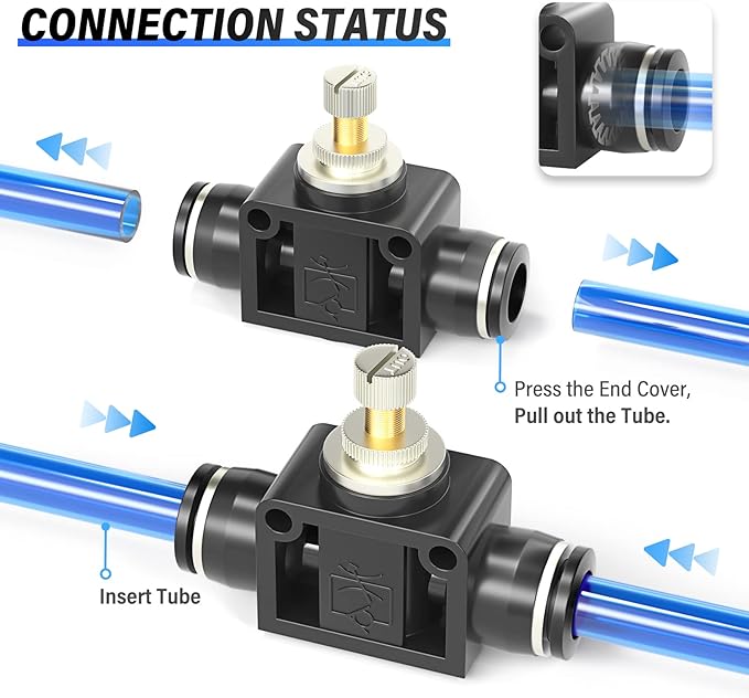 TAILONZ PNEUMATIC SCF-3/8 Air Flow Control Valve with Push-to-Connect Fitting, in-Line Speed Controller Union Straight - 3/8 Inch Tube OD x 3/8 Inch Tube OD（Pack of 5）