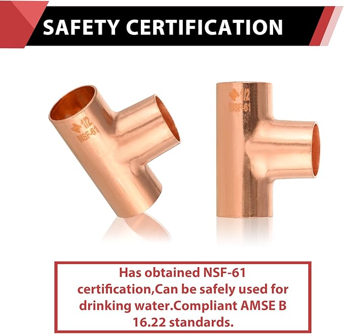Pro 30-Pack EFIELD 1/2"" X 1/2"" X 1/2"" C X CX C Copper Tee, LF Copper Plumbing Fittings with Sweat Solder Connection, 0.5 Inch,(COPPER010)