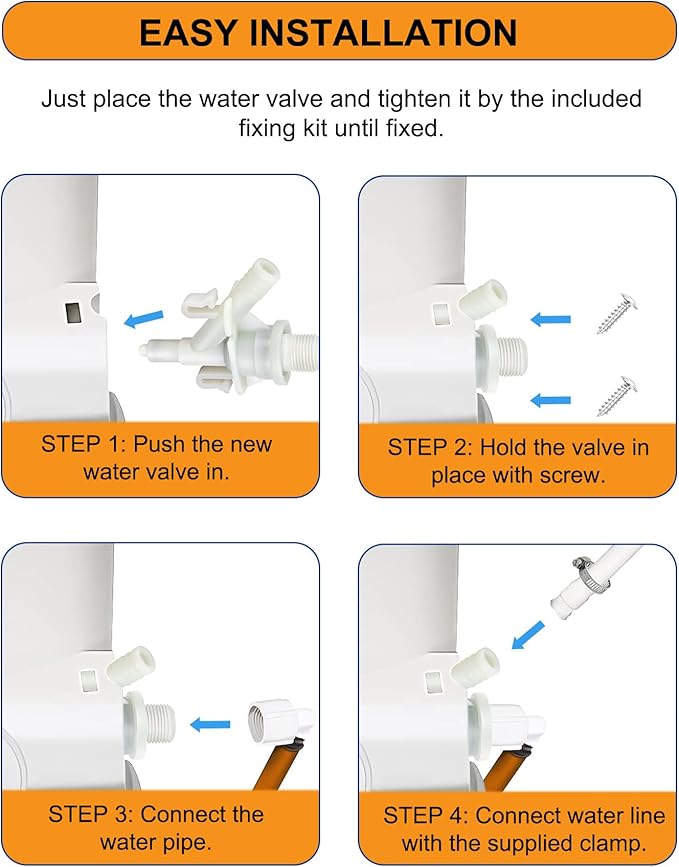 Upgraded RV Toilet Water Valve Replacement Kit Compatible with RV Toilet 300, 310, 320, Includes 385311641 Water Valve & 385311658 Toilet Seal, for Camper/Travel Trailers Pedal-Flush Toilet