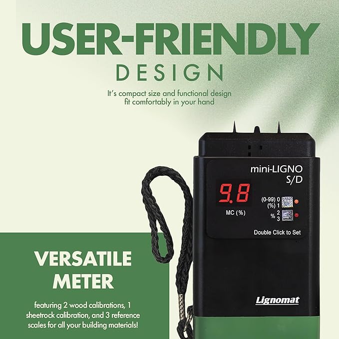 Mini-Ligno S/D - Pin Moisture Meter - Mold Detector & Tester for Construction, Maintenance, Flooring, Water Damage - Humidity Detection & Moisture Meter for Wood, Wall, Drywall & Firewood