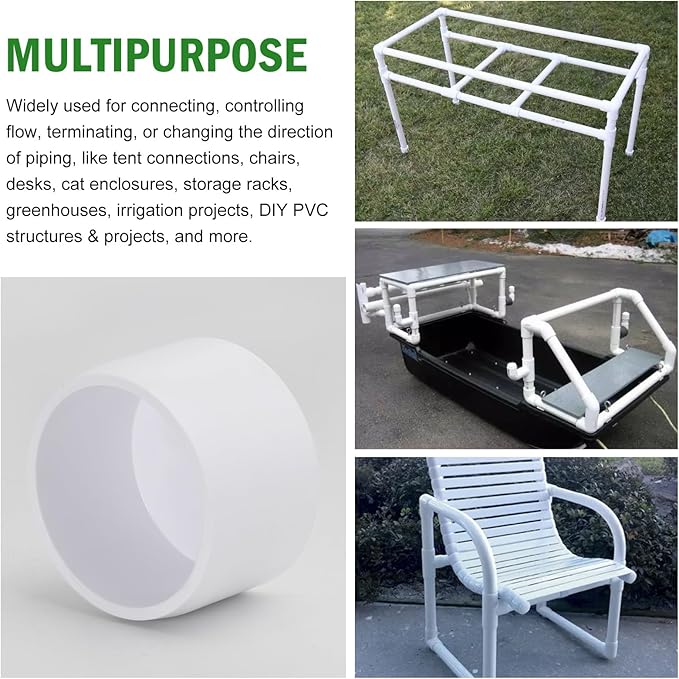 SCH40 PVC Cap 1-1/4 Inch - Fit Standard 1-1/4" SCH40 PVC Pipes (OD Approx. 1.66"), Zernmiarder Furniture Grade Pipe Caps, White Pipe Cover Fittings for Plumbing, DIY, Garden & Furniture - 4 Pcs
