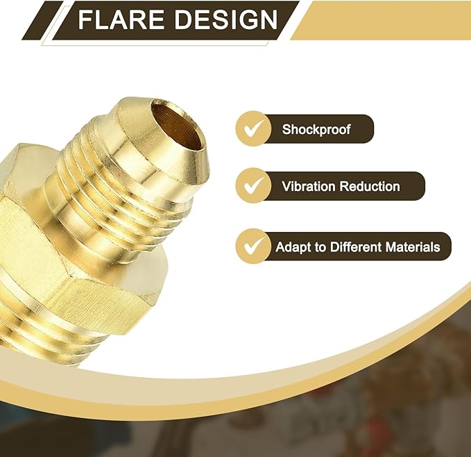 uxcell 2Pcs Brass Tube Fitting, 1/2O.D x 3/8NPT Brass Flared Pipe Adapter Fittings Reducing Nipples Connector, Half Union Gas Adapter for Pipe Connections, Hydraulics, Refrigeration