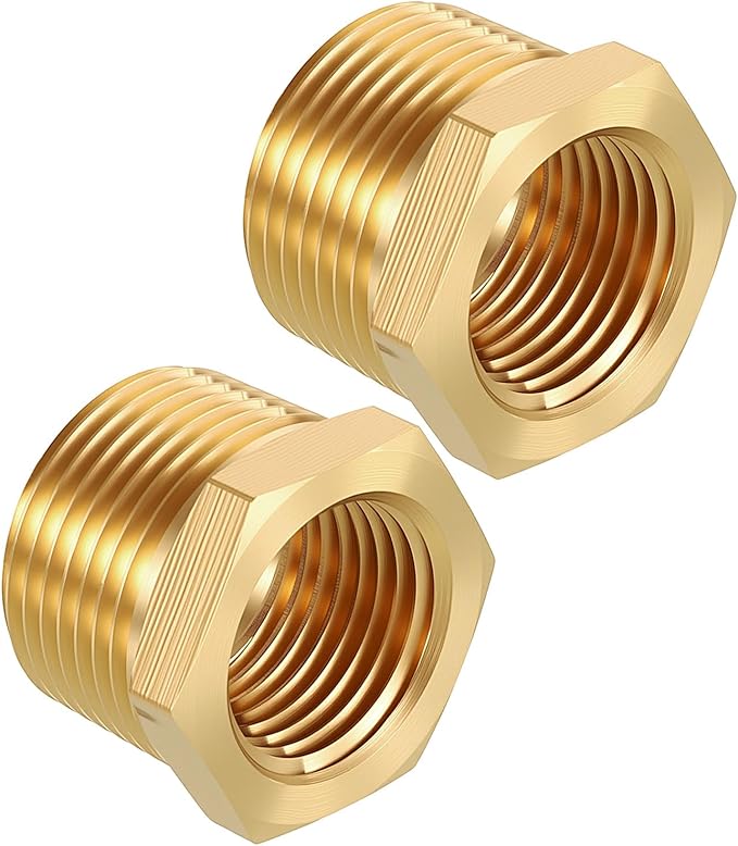 Pack of 1, 3/4" NPT Male to 1/2" NPT FeMale Solid Brass Hex Bushing, Hose Fittings Adapter Threaded Reducer Heavy Duty for Pipe Leak Repair, Pneumatic Systems, Compression