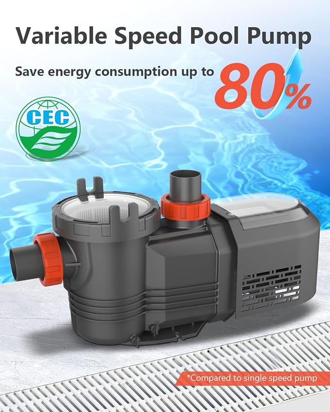 Variable Speed Pool Pump, 1.8 HP In/Above Ground Pool Pump, 220V-240V, High Flow 9114 GPH Energy-Efficient Self Priming Swimming Pool Pumps with Filter Basket