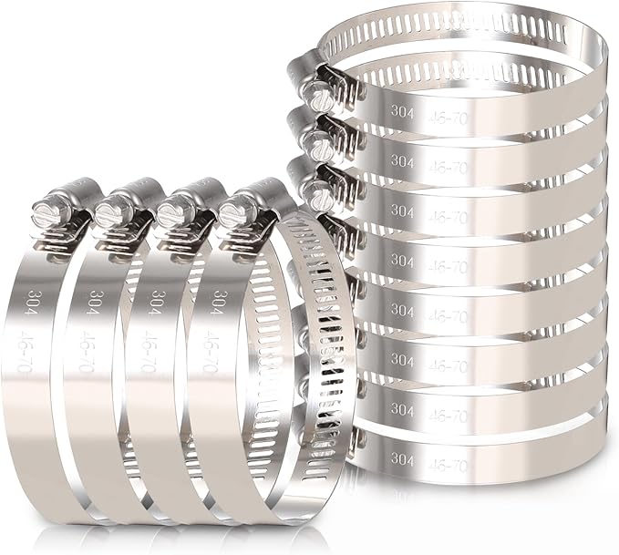 12Pack 2.5 inch Hose Clamp, Adjustable 304 Stainless Steel Duct Clamps Hose Clamp from 1-13/16"-2-3/4"/46-70mm, Metal Worm Drive Gear Duct Clamp for Air Ducting, Dryer Vent Hose, Fuel Line, Plumbing