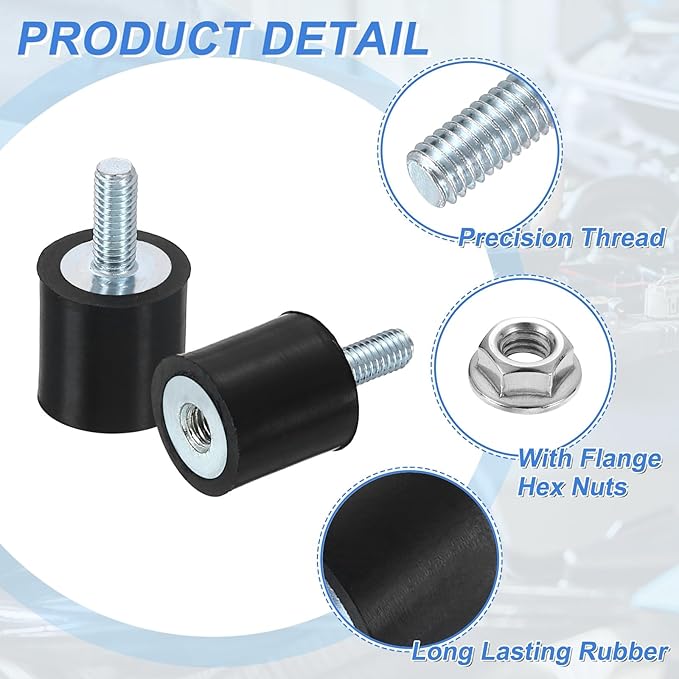 uxcell M3 Rubber Mounts, 8Pcs 10x10mm(DxH) Rubber Cylindrical Anti Vibration Isolator Shock Absorber with Lock Nut for Car Bobbin Generator Air Compressors