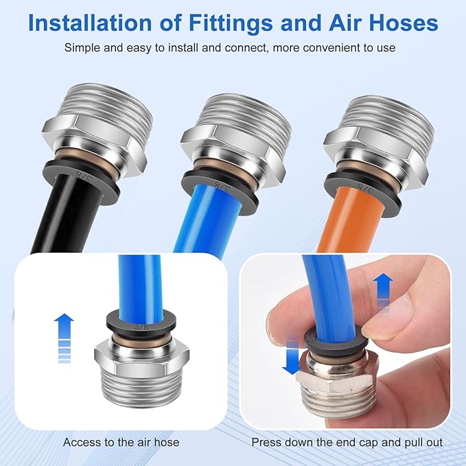 10 Pcs Push-to-Connect Fittings 3/8 Inch Tube OD x 1/2 Inch NPT Thread Pneumatic Male Straight Quick Connect Air line fittings