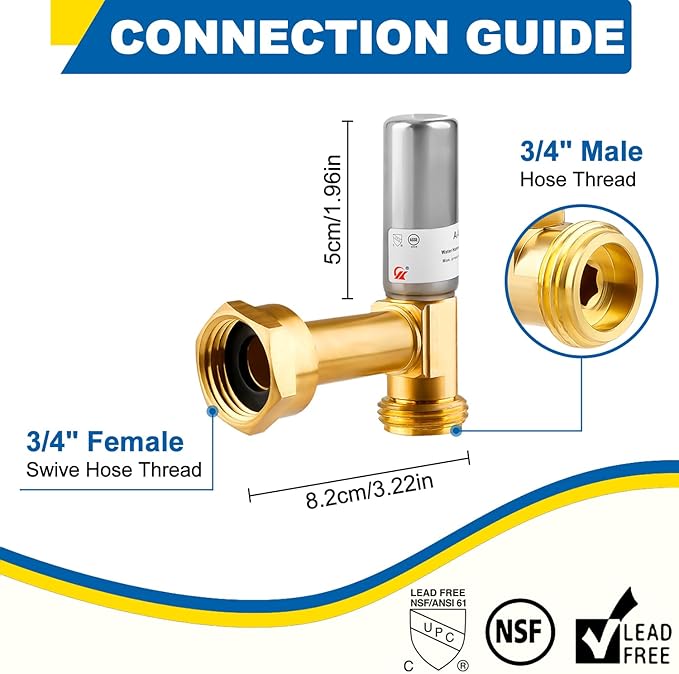 Water Hammer Arrestor for Washing Machine, 3/4 Inch Swivel FHT x 3/4 Inch MHT, Stainless Steel Angle Hammer Arrestor, Fittings of Metal for Pipes Applicable for Garden Hose and Plumbing(Pack of 2)
