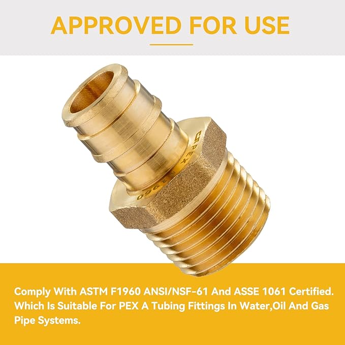 10 Pack PEX-A Fittings,1"x 1" Brass Expansion Male NPT Adapter,F1960 Male Threaded Adapter for Pex A Tubing, Copper(PEX1960019-10Pack)