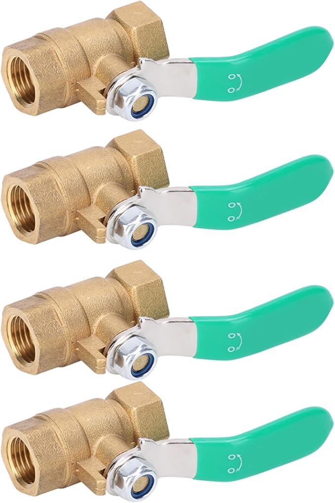 1/4in Female Thread Ball Valve, Brass Water Valve for Plumbing System, Thickened Brass Drain Shut Off Switch with Fixed Ball Structure, Automatic Pressure Relief Function
