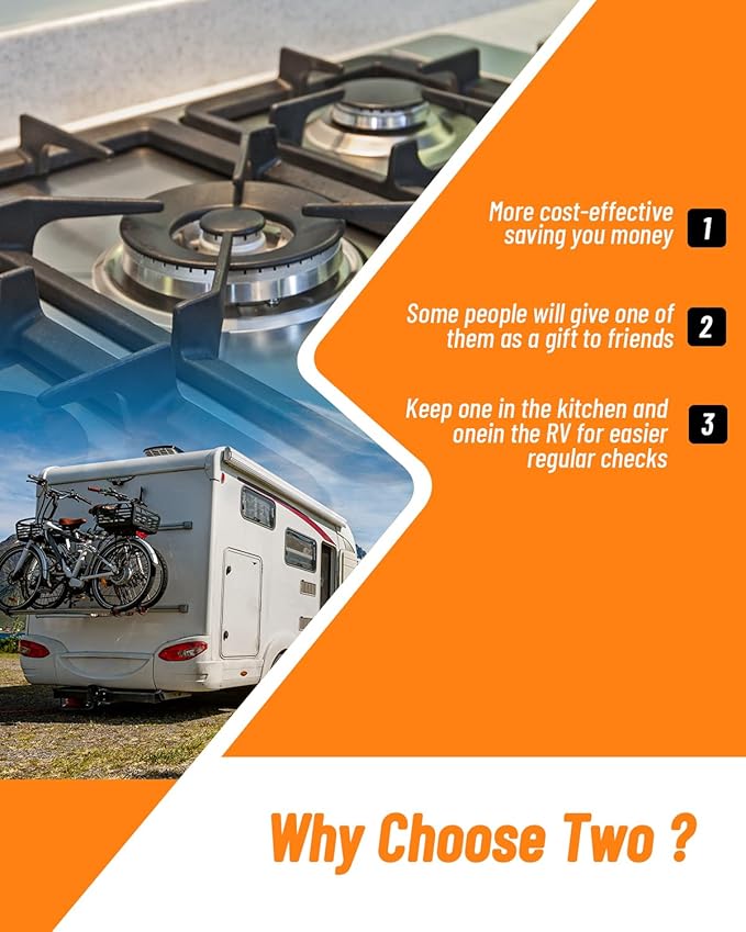 Gas Leak Detector; VITITE Propane and Natural Gas Detector; Mini Portable Gas Alarm to Locate Combustible Gas Leak Sources for Home and RV (Includes 2 Batteries & Carrying Pouch) - Orange 2Pack